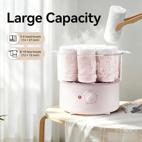 Mini Hot Towel Warmer - 1 min Steam & 60℃ in 20mins, Towel Steamer for Facials/Barber/Massage, Portable 2.4lbs Small Heater for Home Spa/Bathroom/Light Salon Use (Pink-X-Small) - Image 4