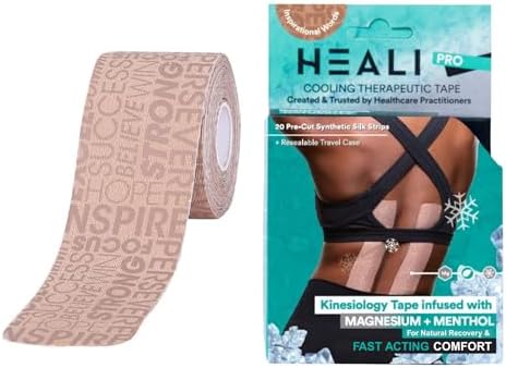 Heali Kinesiology Tape with Magnesium and Menthol, 20 Pcs Precut Strips, K Tape Roll, Knees, Physical Therapy Sports Tape for Knees, Joints & Muscles, Water Resistant, Beige Inspiration by HEALIMEDICAL
