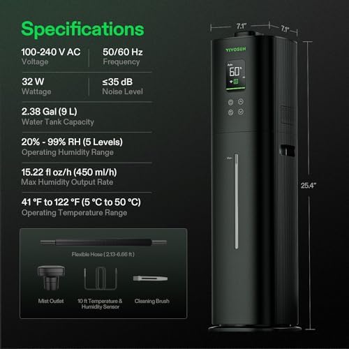 VIVOSUN AeroStream H09 Intelligent Wi-Fi Humidifier, 2.38 Gal / 9 L Humidifier with Temp & Humidity Probe, Smart Remote Control, Designed for Growers - Image 2