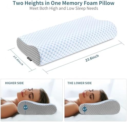 Cervical Pillow for Neck Pain Relief, Contour Memory Foam Pillows for Sleeping, Ergonomic Pillow Cooling Pillow Bed Pillow Neck Support for Side Back Stomach Sleepers (Blue & Grey) - Image 3