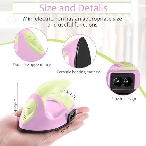Honoson Mini Craft Iron Mini Heat Press Small Iron 3.93 x 2.36 x 2.76 Portable Tiny Flatiron with Charging Base Accessory for Fuse Bead Patch DIY Heat Transfer Vinyl (Light Yellow, Light Pink) - Image 2