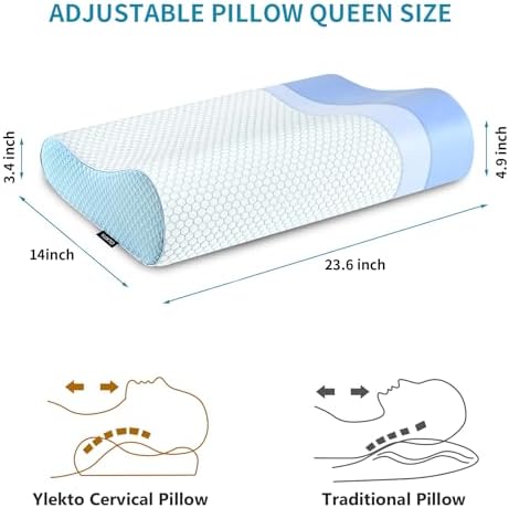 Memory Foam Pillows , Neck Pillow Queen Size Bed for Sleeping , Ergonomic Cervical Support Side Back Stomach Sleeper , Orthopedic Contour and Shoulder Pain - Image 3