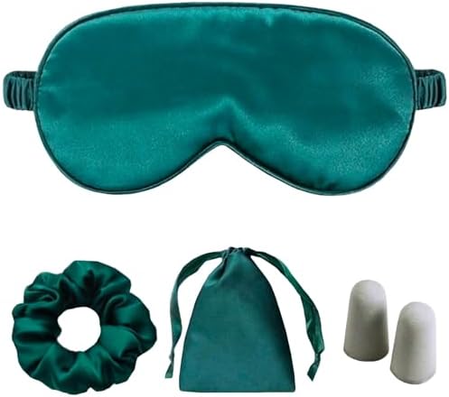 Green Sleep Eye Mask, Blackout Silk Satin Travel Blindfold Set Women by LCBD