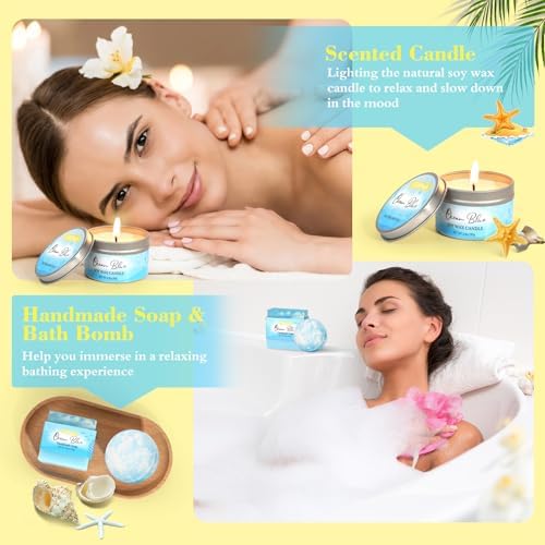 Birthday Gifts for Women, Ocean Scented Relaxing Spa Gift Baskets for Women Mom Her Wife Sister Friends Coworker Employee, Self Care Bath and Body Gift Set for Mothers Day Birthday Inspirational Gift - Image 5