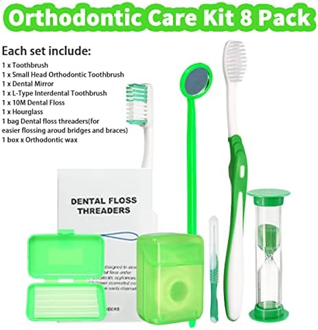 Braces Cleaning Kit for Teeth, Portable Orthodontic Toothbrush Kit Oral Care Dental Travel Kit - Interdental Brush Dental Wax Dental Floss Toothbrush Box (Green) - Image 2