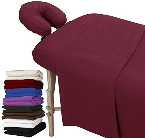 London Linens Extra Thick 3 Piece Set Massage Table Sheets Set - 100% Natural Cotton Flannel - Includes Massage Table Cover, Massage Fitted Sheet, and Massage Face Rest Cover (Burgundy) by LONDONLINENS