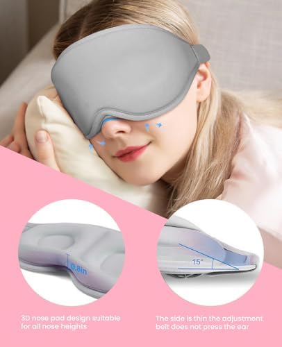 Sleep Mask for Side Sleeper Women Men, Light Blocking Eye Mask for Sleeping, 3D Contoured Cup Sleeping Mask for Zero Eye Pressure, with Adjustable Elastic Strap for Sleep Travel, Grey - Image 2