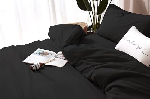 F.Y.Dreams 100% Washed Cotton Duvet Cover for Weighted Blanket 80x87 inches with 16 Ties, Zipper on Long Side/Carbon Black/Just Duvet Cover - Image 4