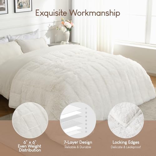 Cottonblue Weighted Blanket 15lbs, Sherpa Faux Fur Reversible Luxury Snugly Long Fur Warm Heavy Blanket 60x80 inches,Super Soft Fuzzy Fleece Blanket for Better Sleep, Cream White - Image 4
