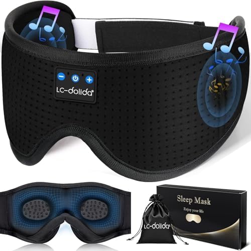 LC-dolida Sleep Mask with Bluetooth Headphones,Sleep Headphones Bluetooth Sleep Mask 3D Sleeping Headphones for Side Sleepers Best Gift and Travel Essential (Elegant Black) by LC-dolida
