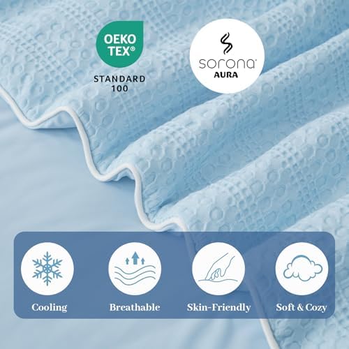 Waffle Cooling Comforter Blanket for Hot Sleepers, Twin Size, Blue - Image 5