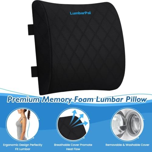 LumbarPal Lumbar Support Pillow for Office Chair Back Support Lumbar Pillow for Car, Gaming, Office Chair - Improve Sitting Posture & Back Pain Relief, Memory Foam, Adjustable Straps, Black - Image 3