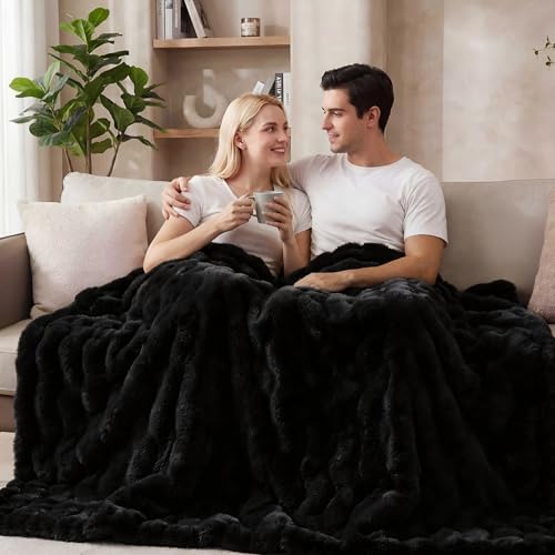 ORINOVA Black Fluffy Thick Fur Throw Blanket 50x60 for Bed Couch Office Chair Bunny Soft Blanket for Adults Gift Home Living Room Decorative Decor 860 GSM - Image 2