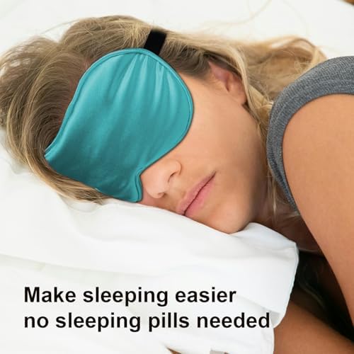 Silk Sleep Mask, Black, Adjustable Strap for Light Blocking, Travel Rest, Puffy Eyes Relief, Single Pack (Dark Green) - Image 2