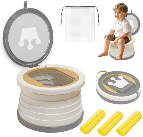 Portable, Foldable Potty seat for Toddler, Training Toilet Seat Emergency Toilet The Bottom Has the Function of Storing Garbage Bags for Car, Camping (Grey) by SunnySmile