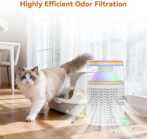AIRROMI Pet Air Purifier for Home & Bedroom, HEPA Activated Carbon Filter, Removes Pet Dander & Odor, Allergies, Smoke, Hair, Night Light, Fragrance Sponge, Up to 658 ft², A2002 Rainbow - Image 5