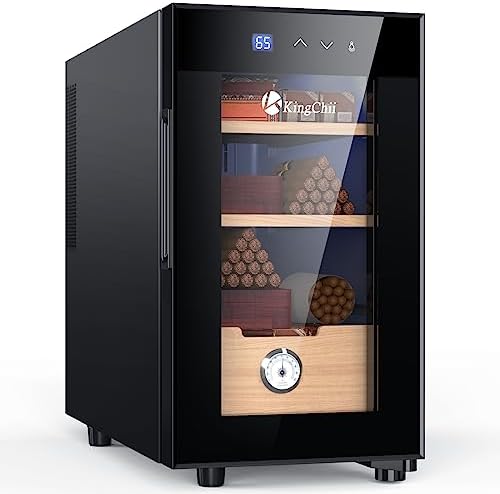 KingChii 23L Electric Cigar Humidors with Temperature Control System, Cigar Cabinet with Spanish Cedar Wood Shelves & Hygrometer, Gifts for Men (3 Layers 150 Capacity) by KingChii