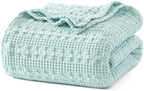 PHF Lightweight 100% Cotton Waffle Blanket for Bed, King, Mint by PHF