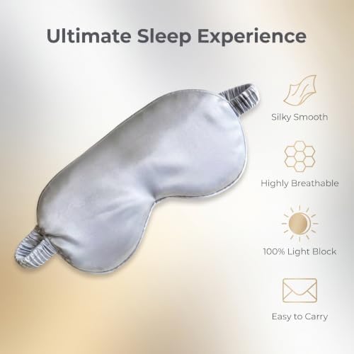 [3 Pack] QSYW Sleep Masks, Satin Eye Mask for Sleeping - Silky Eye Masks Bulk with Storage Bag & Elastic Strap,Silvery - Image 3