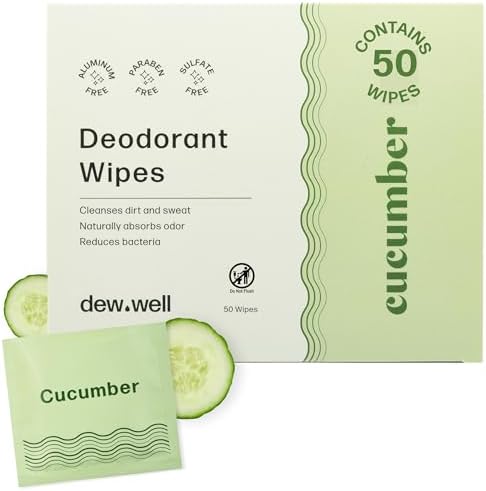 Dew Well Deodorant Wipes - Individually Wrapped Travel Wipes - On-the-Go Travel Toiletries - Natural Deodorant Formula - 50 Count, Pack of 1, Cucumber by DewWell