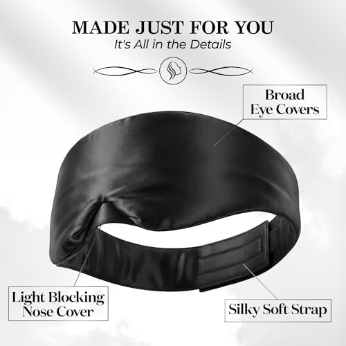 SLEEP SANCTUARY 100% Pure Mulberry Silk Sleep Mask - 22 Momme Light Blocking Hook & Loop Silk Eye Mask for Sleeping - Secure Fit for Side Sleepers, Women & Men - Cloud Soft (Black) - Image 6