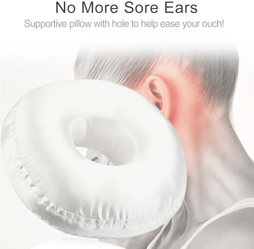 Washable Silky Satin Ear Piercing Pillow with Removable Pillowcase Smooth Cooling Donut Pillows Hole for Ear Pain Relief CNH Sleeping Pressure Sore Side Sleepers Ear Guard Protector, Ivory Cover - Image 5