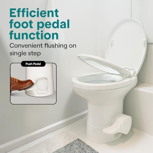 SereneLife RV Toilet - Small Camp Toilet with Foot Pedal and a Hand Sprayer, Leak-Proof, Odorless, Soft-Close Lid, Compact Water-Saving Design, Quick Installation, Perfect for RVs, Trailers, and Boats - Image 3
