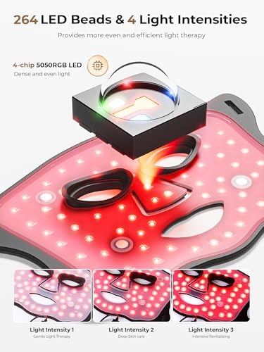 Red Light Therapy Mask with Cooling Gel Pack, 7-Color NIR 850nm LED Face Mask, LED Light Therapy Mask (E106A) with Rechargeable Remote - 180 Mins Use, Red Light Mask Home Travel Gift, Black - Image 6