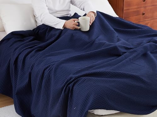 100% Egyptian Cotton Waffle Weave Throw Blanket for Bed Couch Sofa Home Decor, Soft Lightweight Bed & Couch Blanket for All Seasons (Navy Blue - Twin Size - 66 * 90") - Image 7
