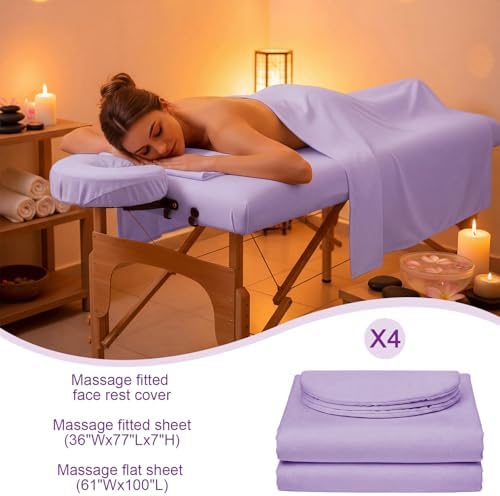 Oudain 4 Sets 3 Piece Soft Microfiber Massage Table Sheets Set Bulk Includes Massage Flat Sheet and Fitted Sheet and Face Rest Cover(Purple) - Image 2