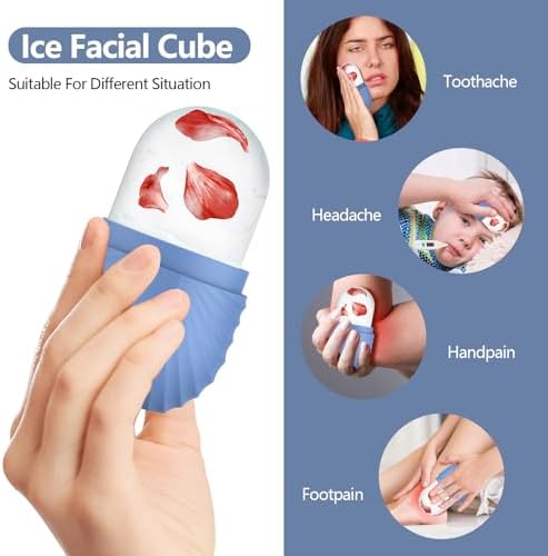 2pcs Ice Roller for Face and Eye, Silicone Ice Facial Roller Ice Holder, Face Ice Mold Skin Care, Face Icers Reusable Ice Cube Roller for Shrink Pores Anti Wrinkle Reduce Puffiness, Black Blue - Image 4