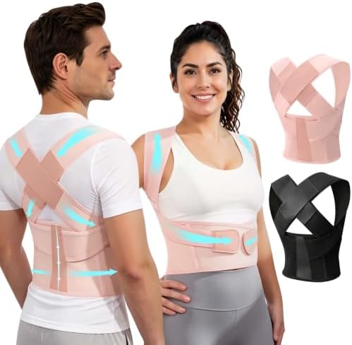 Posture Corrector for Women and Men Plus Size Full Back Support Brace Straightener Scoliosis Spine Upper Back Pain Relief Adjustable Shoulder Instant Posture Corrector with Hunchback (Pink, Medium) by Cmipeob
