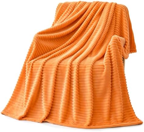 Bnuitland Fleece Throw Blanket for Couch, 300GSM Soft Warm Cozy Fluffy Throw for Adults & Kids, Stripe Pattern, All Season Sofa Bed Blanket for Home Decor, Light Orange 50"x60" by BNUITLAND