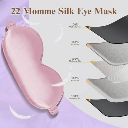 BeeVines 22 Momme Silk Sleep Mask, 3D Contoured Eye Masks for Women(2 Pack) - Image 3