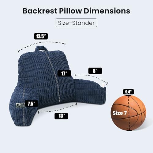 Reading Pillow for Sitting in Bed with Arm,Blue Corduroy,M - Image 3