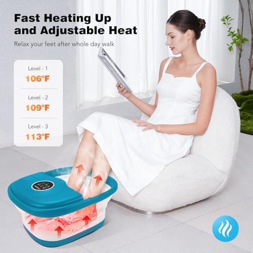 KNQZE Collapsible Foot Spa Bath with Heat & Bubble, Foot Soaking Tub with Timer and Red Light, 16 Rollers & Pumice Stone, Enjoy Warm Water Foot Bath, Gift for Wife and Mom, Blue - Image 2