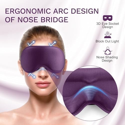 FlyCoco 99% Fully Block Out Light Eye Sleep Mask, 3D Deep Contoured Eyes Cover Zero Pressure, Long Lash Extension Eyes Mask with Adjustable Straps for Sleeping Travel Home Nap Rest Women Men (Purple) - Image 4
