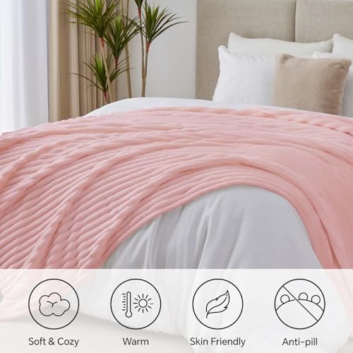 BEDELITE Ribbe Blankets Queen Size for Bed, Light Pink, 90"x90" - Image 2