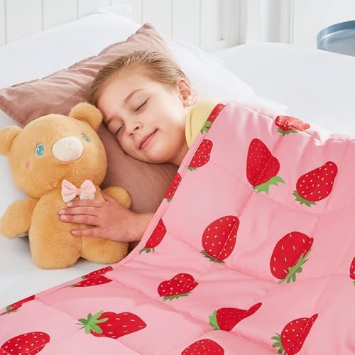 Strawberry Weighted Blanket - 5 lbs Pink Strawberry Heavy Blanket - Small Size Breathable Lap Blanket(36"x48", 5 lbs) by HOSUKKO