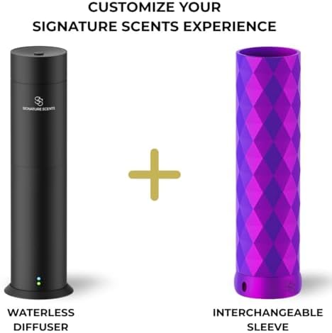 Waterless Essential Oil Hotel Scent Diffuser - Cold Air Diffuser - Covers 1000 sq. ft. - Waterless Diffuser for Home, Office & Hotel (Black + Interchangeable Sleeve) (Black + Purple/Pink/Blue Sleeve) - Image 2