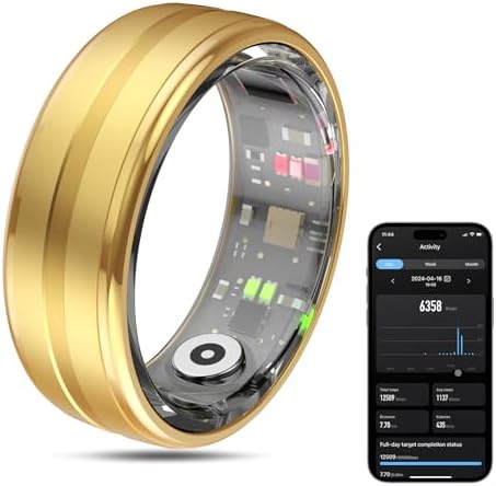 Smart Ring Health Tracker for Men/Women,Fitness Ring Sleep Tracker,Fast Charging for Long-Lasting Use,for Pedometer Exercise,Monitor Sleep, Heart Rate, Stress,Waterproof (Gold, 9) by MagLoop