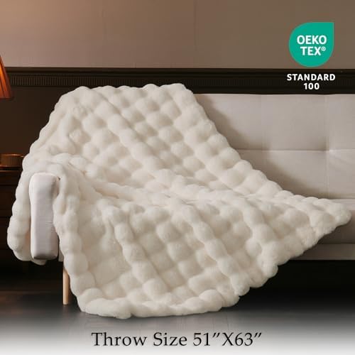 BENVWE Faux Fur Throw Blanket for Couch - Thickened Fluffy Soft Bubble Blanket for Living Room Home Decor - Mothers Day Birthday Gifts for Women Men, Cream White, 50" x 60", 1300GSM - Image 2