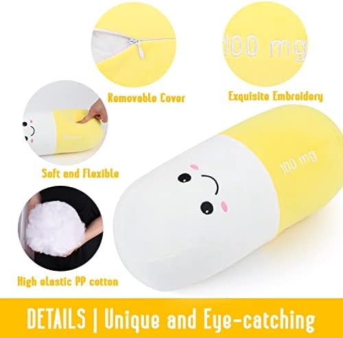 Pill Pillow Neck Roll Pillow Cute Preppy Room Decor Chill Pillows with Washable Cover, Funny Aesthetic Trendy Gift Throw Pillows for College Dorm Teenager Y2K Teacher Doctor Nurse (Yellow, M) - Image 3