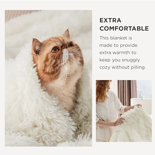 Bedsure Faux Fur Fluffy Sherpa Fleece King Bed Blanket Cream 108"x90" - Image 3