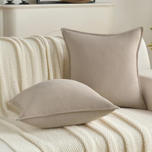 FUTEI Pack of 2 Chenille Throw Pillow Covers 20x20 Inch, Oatmeal - Image 5