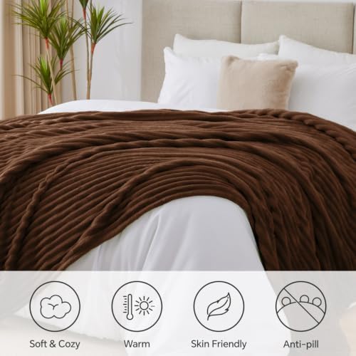 BEDELITE Ribbed Full Size Blanket for Bed, Chocolate Brown, 84"x90" - Image 3