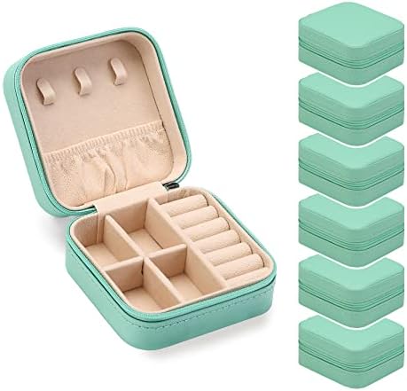 ZPROW Travel Jewelry Case, Mini Portable Jewelry Travel Boxes, Small Jewelry Organizer for Rings, Earrings, Pendants, Watches, Necklaces, Lipsticks Organizer Storage Holder(Cyan Blue-6packs) by ZPROW