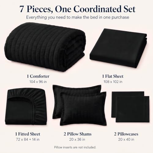 CozyLux California King Comforter Set 7-Piece Black Seersucker Bed in a Bag - Image 2
