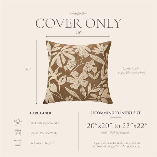 BlissBlush 20x20 Throw Pillow Cover, Square Brown Decorative Cushion Cover for Couch Sofa, Embroidered Velvet Farmhouse Accent Pillowcase (Cover Only) - Image 6