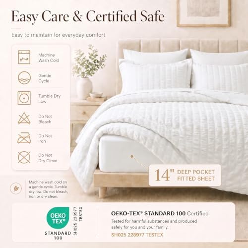CozyLux Twin XL Comforter Set, 5 Pieces White Seersucker Bed in a Bag - Image 5
